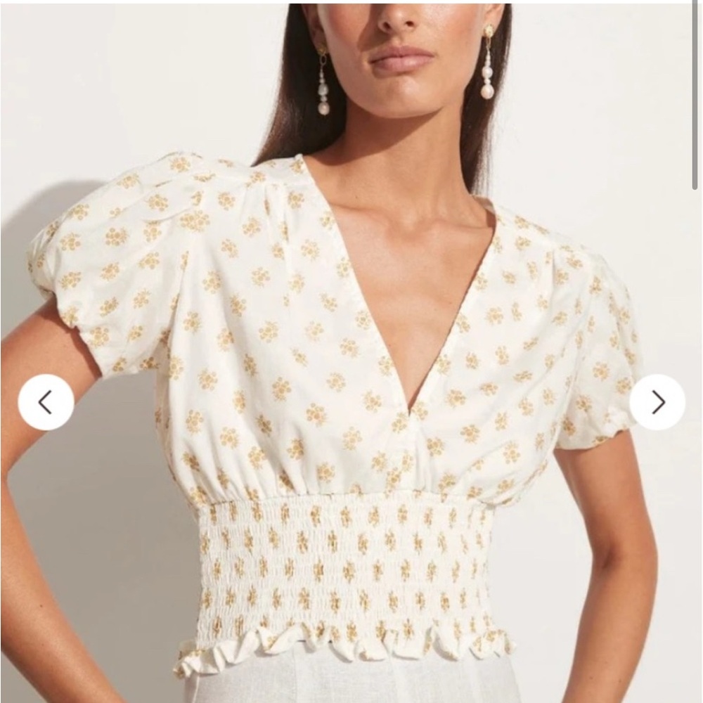 Faithfull the Brand White and Gold Floral Blouse